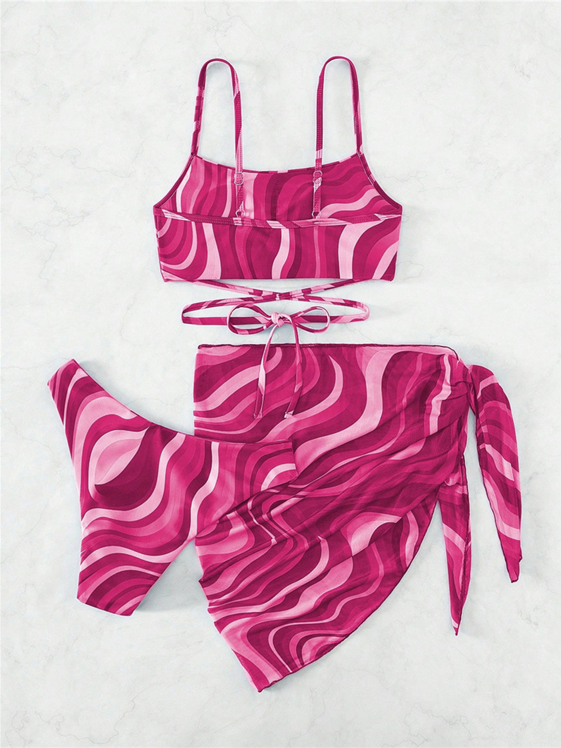 Tied Printed Three-Piece Swim Set