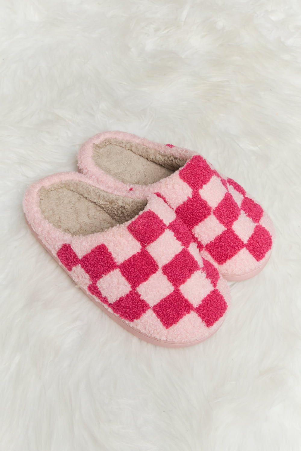 Melody Checkered Print Plush Slide Slippers